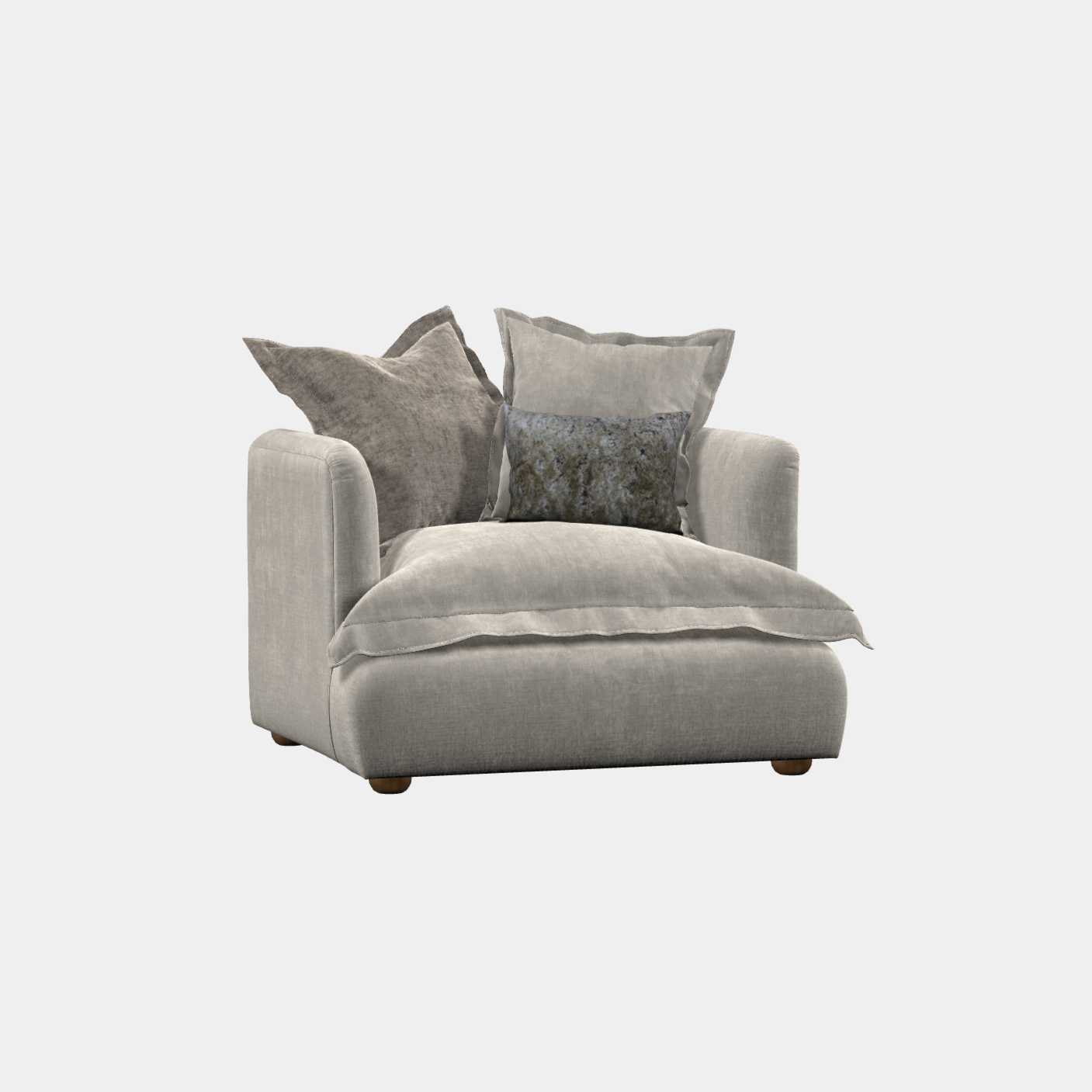 A gray fabric sofa with reversible seat cushions and slim arms, suitable for family living and formal settings.