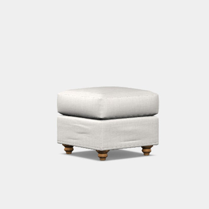 A white upholstered bar stool with a cushioned seat and backrest, set against a plain background.