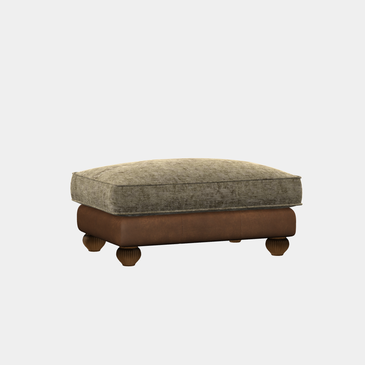 A rectangular lowry stool with a leather base in a bohemian style and fabric top, on turned mahogany legs.