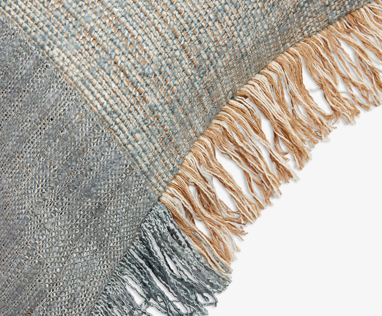 Large Blue/Beige Fringed Lumbar Cushion