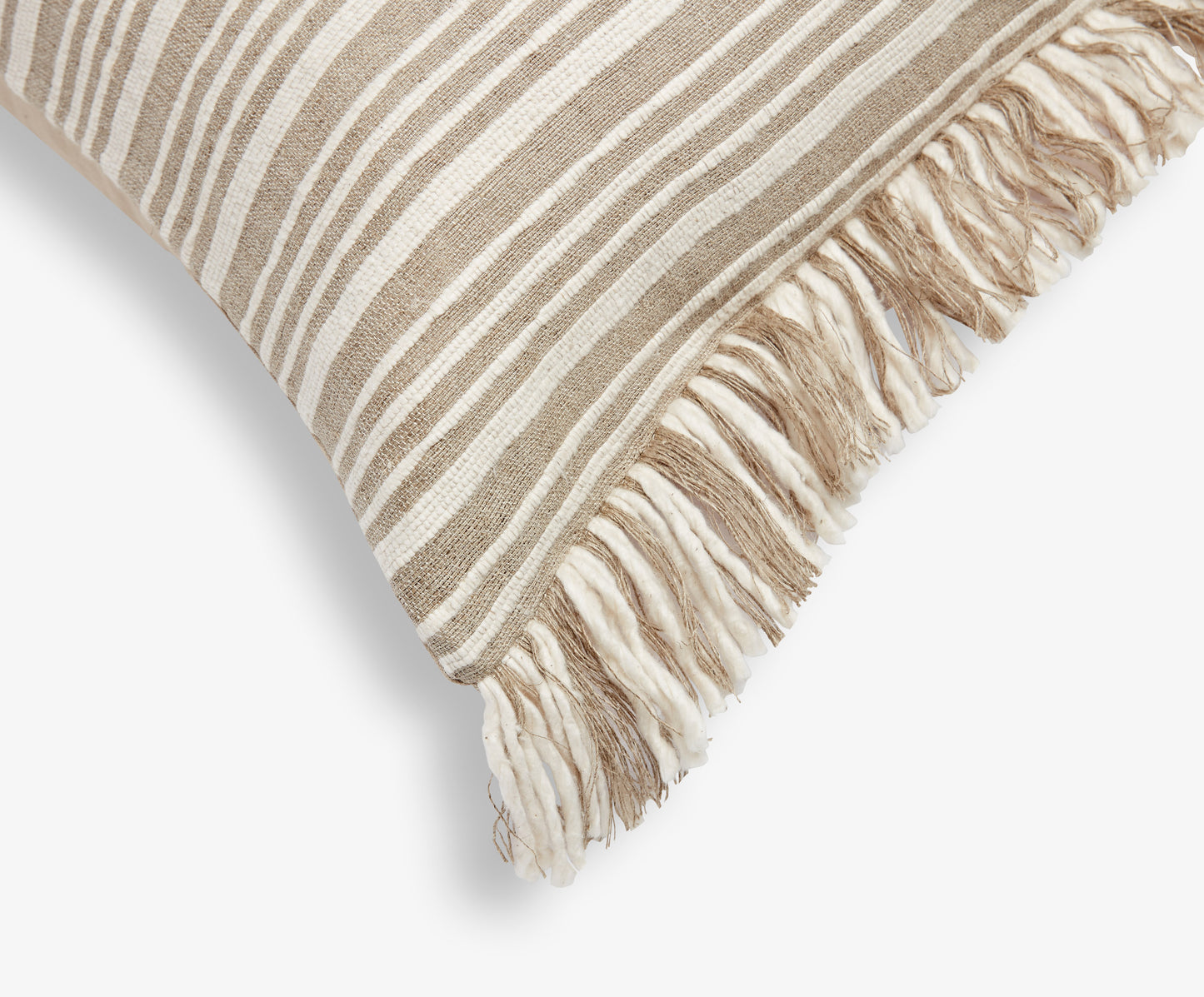 Large Lumbar Natural/Beige Stripe Fringed Cushion