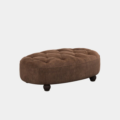 A brown leather bar stool with a button back design and four legs.