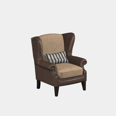 traditional leather and fabric wing back chair