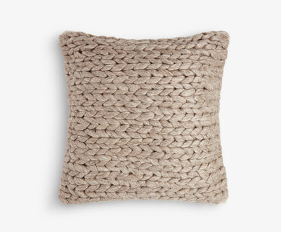 Medium Square Chunky Knit Brown Cushion