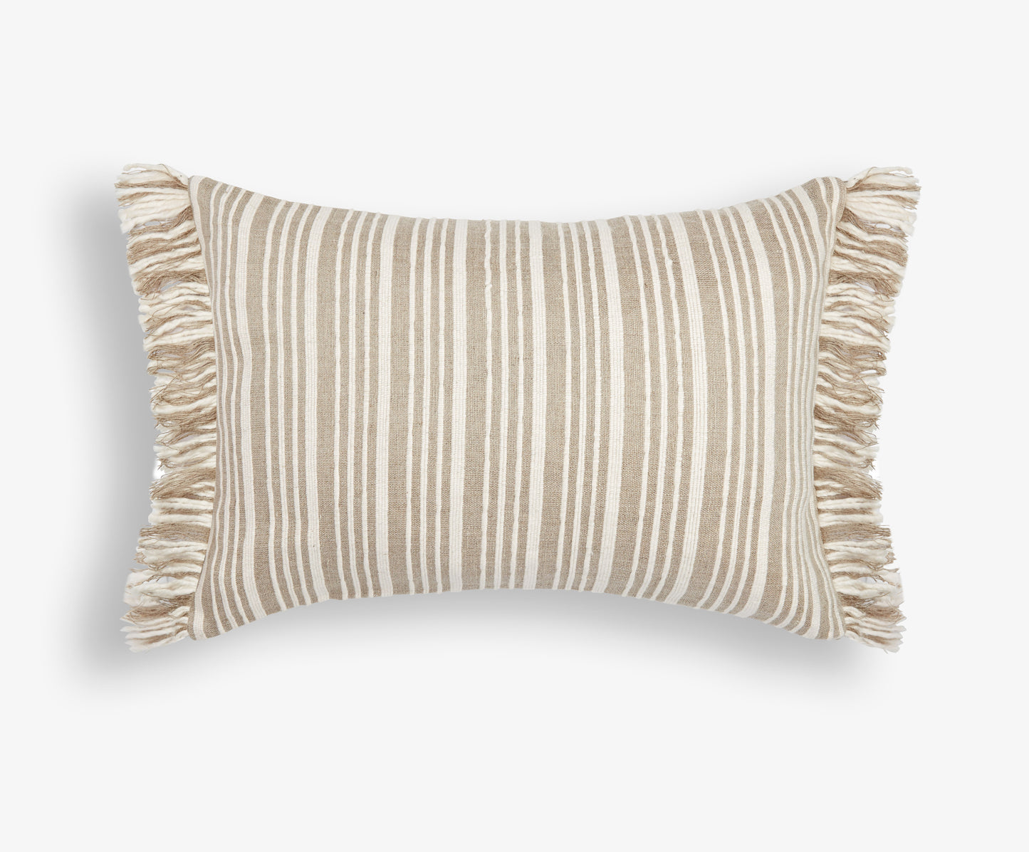 Large Lumbar Natural/Beige Stripe Fringed Cushion